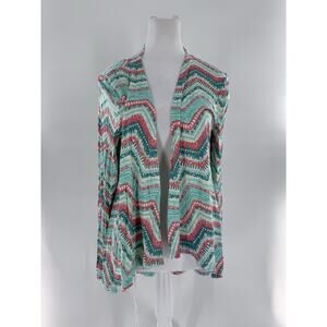 Shiela Rose Cardigan Sweater Sz L Chevron Colorful Artsy Fun Shawl Throw NWT